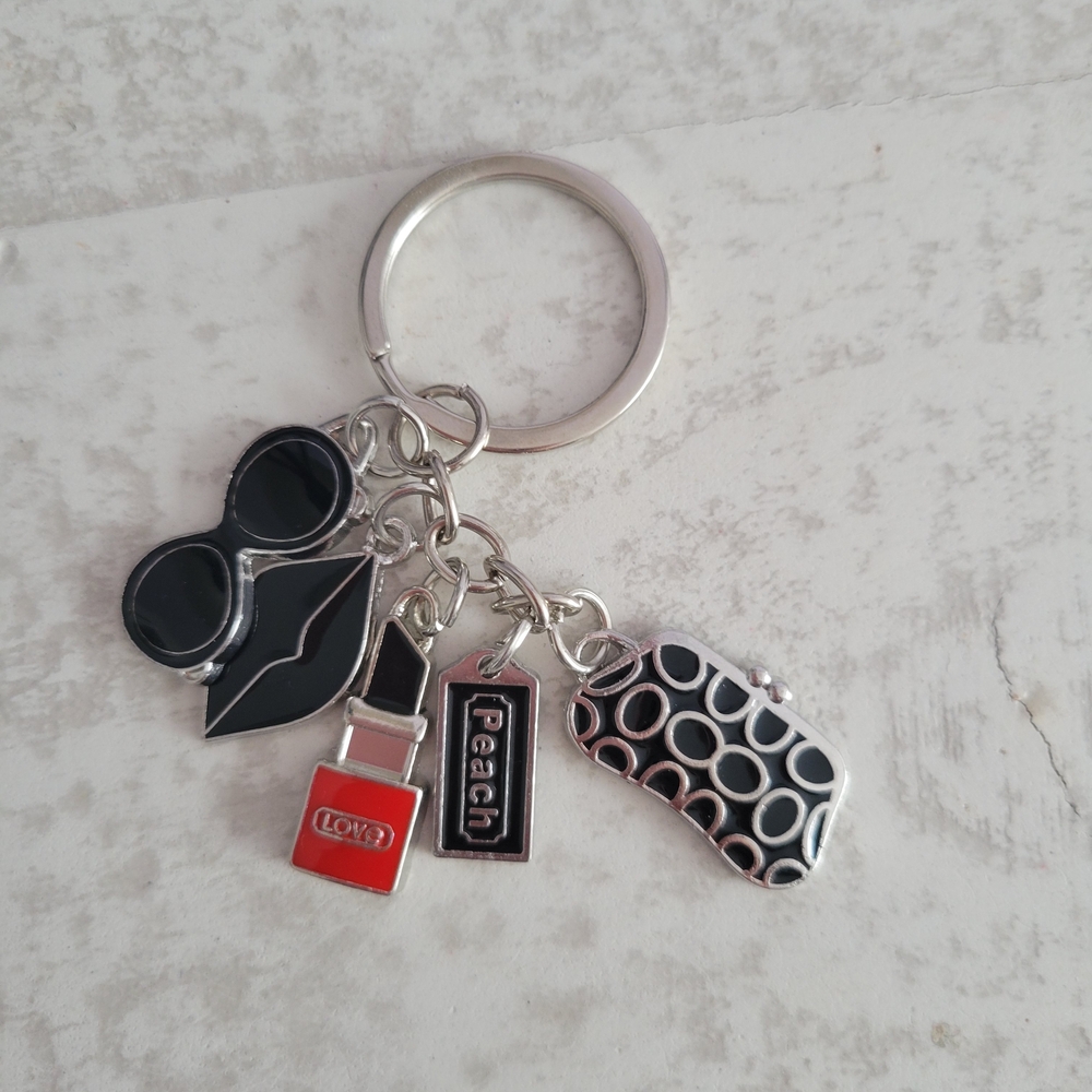 Chic Fashion Keychain with Black and Red Charms
